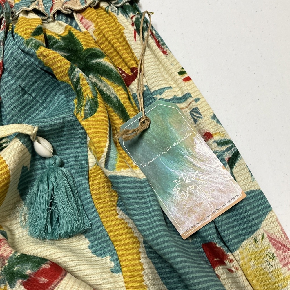 True Destination Pants Tropical Island Print Smocked Waist Wide Leg Size S Beach - Picture 10 of 16